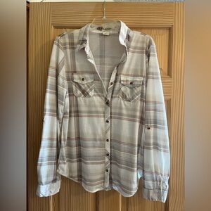 Passport Brown and Orange Plaid Long Sleeve Blouse Size XL